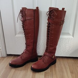 Women's Tall Leather Lace-Up Boots - Brown